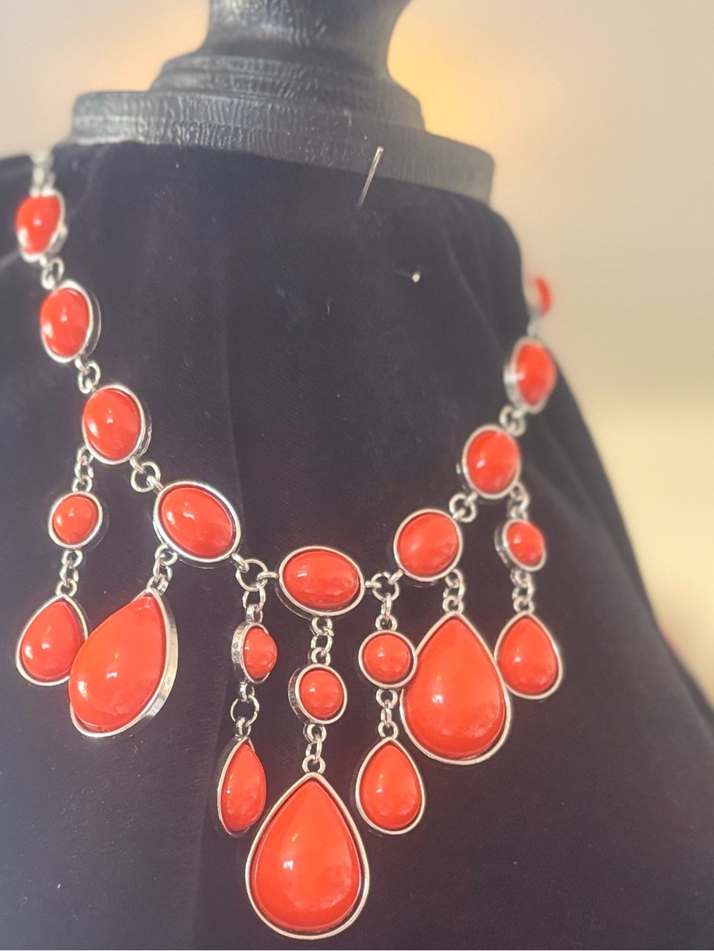 Statement Teardrop Bib Necklace - Orange